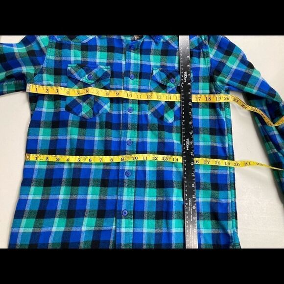 OCEAN PACIFIC, Men’s Plaid Flannel Western style shirt, Sz S(34-36), blue&green - Picture 6 of 8